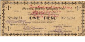 S-601 Super Rare series of 5 consecutive numbered Mountain Province Emergency Notes with red countersign signatures, 3 - 5. Banknote