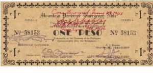 S-601 Super Rare series of 5 consecutive numbered Mountain Province Emergency Notes with red countersign signatures, 2 - 5. Banknote