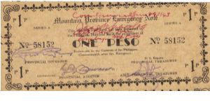 S-601 Super Rare series of 5 consecutive numbered Mountain Province Emergency Notes with red countersign signatures, 1 - 5. Banknote