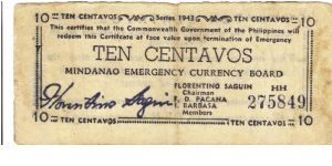 S-502 Rare consecutive numbered Mindanao Emergency 10 Centavos Currency notes, 1 - 2. Banknote