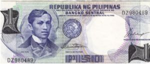 PI-139Republika Ng Pilipinas 1 Peso note with signature variety #7. Banknote