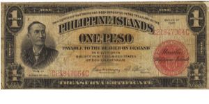 PI-73c Philippine Islands 1 Peso note, tough note to find in any condition. Banknote