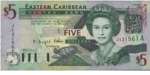 Five Dollars of Eastern Caribbean Central Bank Banknote