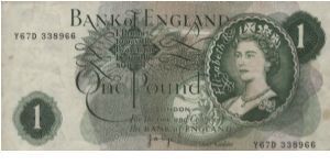 1 Pound 

Great Britain Dated 1970 - 1977

Bank of England, London

OFFER VIA EMAIL Banknote