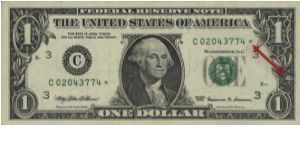 VERY RARE!
1 Dollar

Obverse:
Federal Reserve Notes,Green Treasury seal & Replacement notes with serial no:C02043774*
1999 series

Reverse:
Pyramid & States symbol of The United States of America

BID VIA EMAIL Banknote