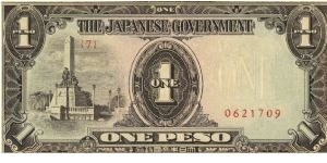 P-109a Philippne 1 Peso note under Japan rule with block number 7. Banknote