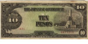 P-111a Philippine 10 Pesos note under Japan rule with plate number 47. Banknote