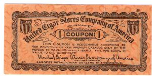 1 coupon United Cigar Stores Company of America Banknote