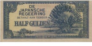 1/2 guilden Japanese Rule 1942 - 1945 in Indonesia. Watermark kiri flowers. Banknote