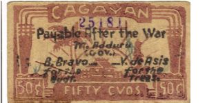 S-185a Rare unlisted Cagayan 50 centavos note with upside down reverse. Banknote
