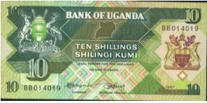 Uganda 10shs note
Green. Banknote