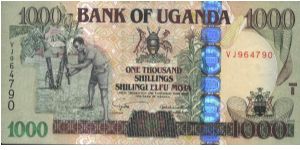 1000 shs Uganda
Note Green. Banknote