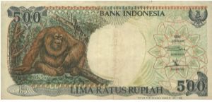500 RUPIAH. SIGNED BY PROF.DR.A MOOY,SJAHRIL SABIRIN. WATERMARK H.O.S. TJOKROAMINOTO (O)PONGOPPYGMAEUS (R)EAST KALIMANTAN CUSTOM HOUSE.140X68MM Banknote