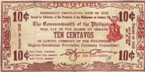 S-643b Negros Occidental 10 Centavos note. Will trade this note for Philippine notes I don't have. Banknote