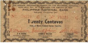 S-574 Misamis 20 Centavos note. Will trade this note for Philippine notes I don't have. Banknote