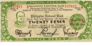 S-318a Iloilo 20 Pesos note. Will trade this note for Philippine notes I don't have. Banknote