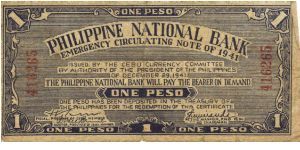 S-215 Cebu 1 Peso note. Will trade this note for Philippine notes I don't have. Banknote