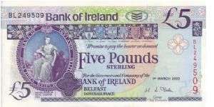 Current Bank Of Ireland £5 note, Issued for Northern Ireland Banknote