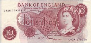 Series C 10 Shilling Note.

Chief Cashier J.S.Fforde (1966-1970).  

There was never a Series B 10 Shilling Banknote issued as the designer had passed away before the designs were completed Banknote