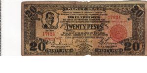 s-224b Rare Cebu 20 Pesos note. Banknote