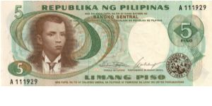 1st PINOY SERIES 16 (p143a) Marcos-Calalang A111929 (1st Prefix) Banknote