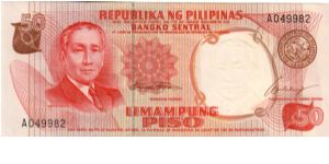 1st PINOY SERIES 19 (p146a) Marcos-Calalang A049982 (1st Prefix) Banknote