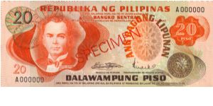 1st A.B.L. SERIES 28S1 (p155s1) Marcos-Licaros A000000 (Specimen) Banknote