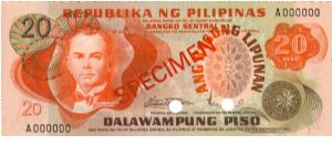 1st A.B.L. SERIES 28S2(p155s2)Marcos-Licaros A000000 (Specimen) Banknote