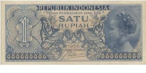 1 Rupiah. Tribesmen 2 Series. Signed By Jusuf Wibisono. (O)A Javanese Girl (R)Indonesia Arms Garuda Pancansila.130x60mm Banknote