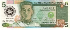 REDESIGNED SERIES 38b (p175a) 1986 Aquino USA Visit in BSP Folder.   Aquino-Fernandez CA000001-CA020000 CA013218 Banknote