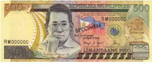 REDESIGNED SERIES 43S2 (p173s2) Aquino-Cuisia RM000000 (Specimen) Banknote