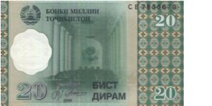 20 Dirams. National Bank Of Tajikistan.
(O)Hall(R) Mountain river. Banknote