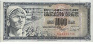 1000 Dinara Dated 4 November 1981.
Obverse:woman Reverse:Fruits
Watermark:Yes Banknote