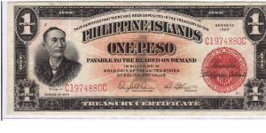 PI-73a Rare Philippine Islands 1 Peso note. Banknote