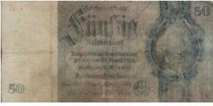 50 Mark,Berlin Dated 30 August 1924-30 March 1933.Reichbanknote.OFFER VIA EMAIL. Banknote