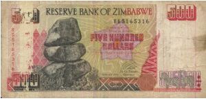 500 Dollars 2001 (O)Chiremba Balancing Rocks(R)Power Station. Banknote