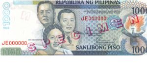 DATED SERIES 61S1 1999 Estrada-Buenaventura JE000000 (Specimen) Banknote