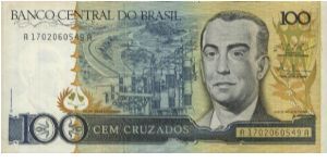 Running Series 
No:A1702060549A 100 Cruzados Dated 1987(O) President J. Kubitschek. Banknote