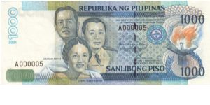 DATED SERIES 62 2001 Arroyo-Buenaventura A000001-??1000000 A000005 (1st Prefix) Banknote