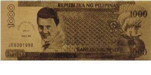 DATED SERIES 63 1998 (Special Presentation Gold Banknote in BSP Folder) Estrada-Singson  JE6301998 Banknote