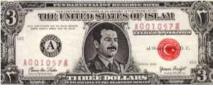 POLITICAL Anti-Saddam Hussein $3 (Reverse..Flag) Limited Edition by Stephen Barnwell Banknote