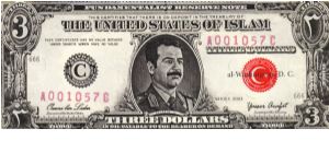 POLITICAL Anti-Saddam Hussein $3 (Reverse..Washington) Limited Edition by Stephen Barnwell Banknote