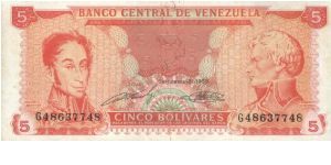 5 Bolivares Dated 21 September 1989,Banco Central De Venezuela

Obverse:Simon Bolivar & Miranda

Reverse:Pantheon Nacional

OFFER VIA EMAIL Banknote