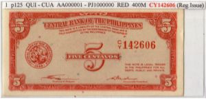 ENGLISH SERIES 5c 1 (p125) Quirino-Cuaderno C/Y142606 Banknote