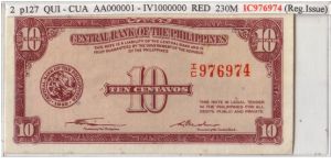 ENGLISH SERIES 10c 2 (p127) Quirino-Cuaderno I/C976974 Banknote