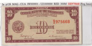 ENGLISH SERIES 10c 2a (p128) Magsaysay-Cuaderno Q/Z975668 Banknote