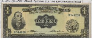 ENGLISH SERIES 1 Peso 6 (p133a) Quirino-Cuaderno K544268 GENUINE Banknote