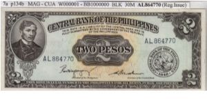 ENGLISH SERIES 2 Peso 7a (p134b) Magsaysay-Cuaderno AL864700 Banknote