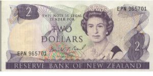 2 Dollars Dated 1981-92,Reserve Bank of New Zealand 
Obverse:H M Queen Elisabeth II Reverse:Mistletoe & Rifleman Bird
Watermark:Portrait Banknote