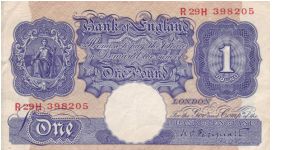 Series A (MkII) £1 note issued between 1940-1948.

The colours were changed during the war due to increased risk of forgeries from the Nazis Banknote